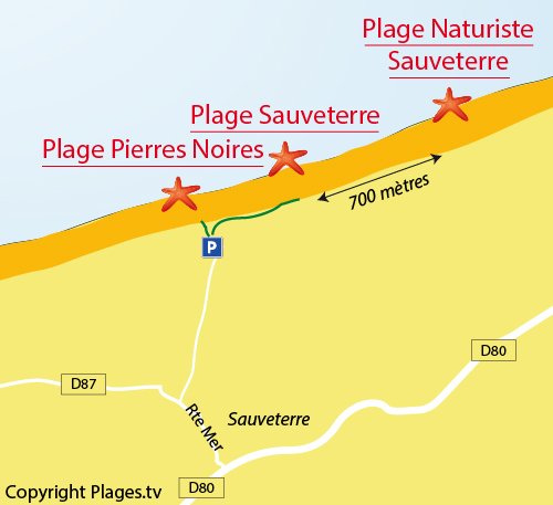 Map of Pierres Noires Beach in Olonne sur Mer