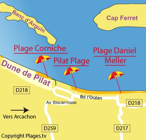 Map of Pilat beach in Pyla sur Mer