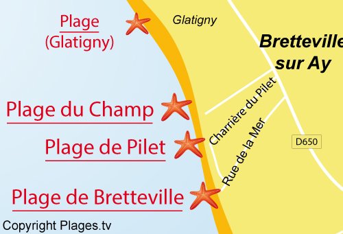 Carte de la plage du Pilet à Bretteville sur Ay