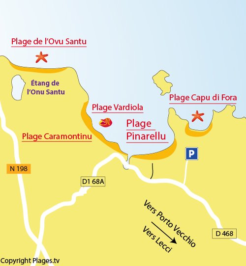 Map of Pinarellu Beach in Ste Lucie de Porto Vecchio