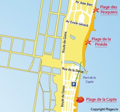 Map of Pinede Beach in Hyères