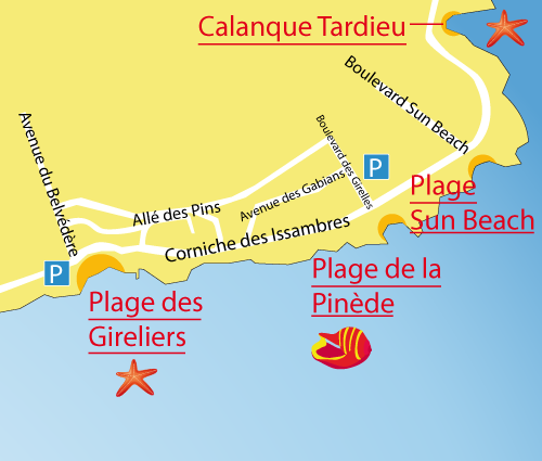 Map of Pinede Beach - Les Issambres - France