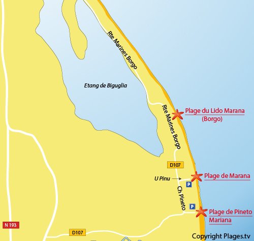 Plan de la plage de Pineto à Lucciana (Corse)