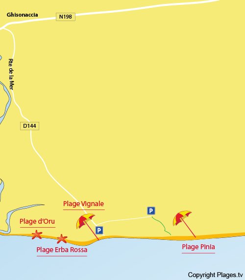 Map of Pinia Beach in Ghisonaccia - Corsica