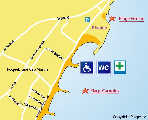 Carte de la plage de la Piscine à Roquebrune Cap Martin