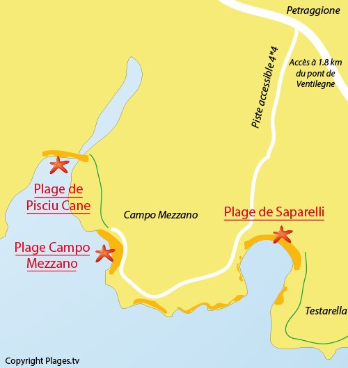 Map of Pisciu Cane Beach in Bonifacio