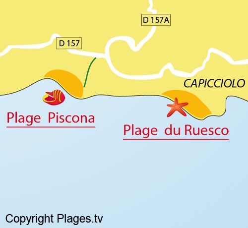 Map of Piscona Beach in Olmeto