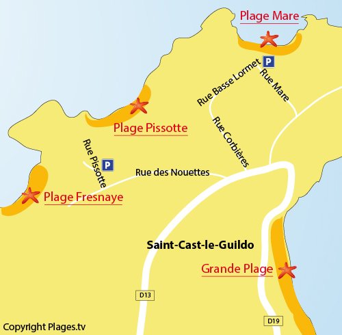 Carte de la plage de la Pissotte à St Cast le Guildo