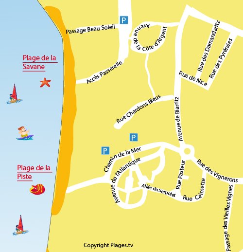 Carte de la plage de la Piste à Capbreton