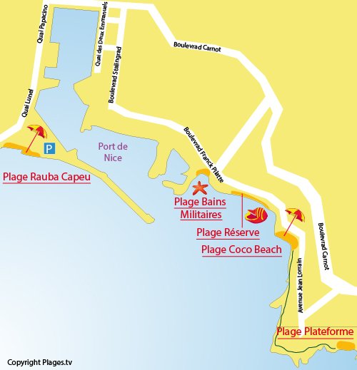 Plan de la plage au niveau du Cap de Nice