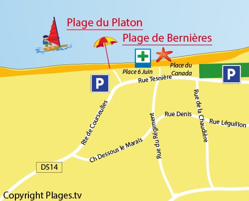 Plan de la plage du Platon à Bernières sur Mer