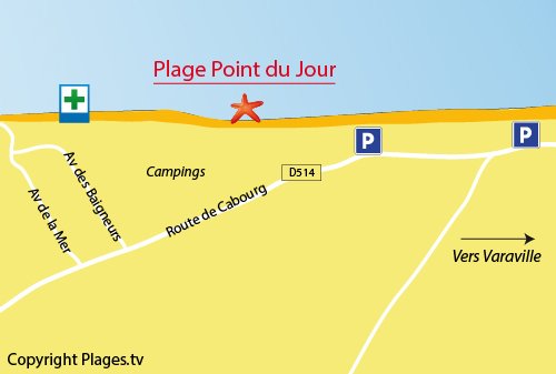 Map of Point du Jour Beach in Merville-Franceville