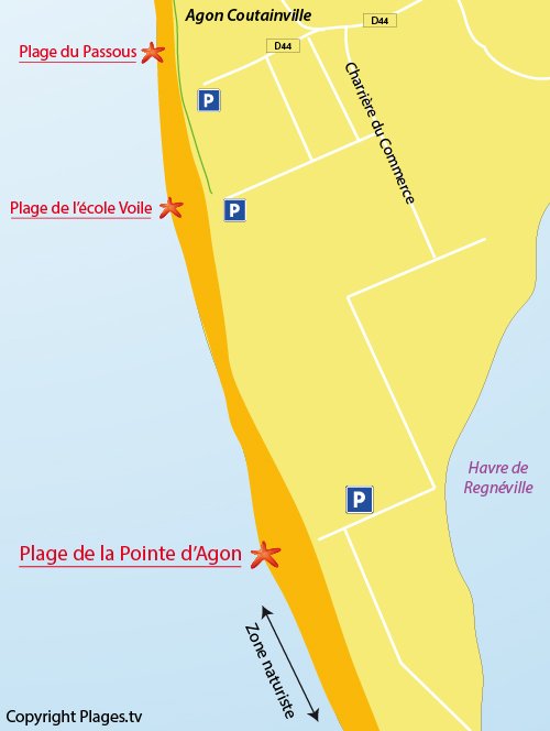 Carte de la plage de la Pointe d'Agon à Coutainville