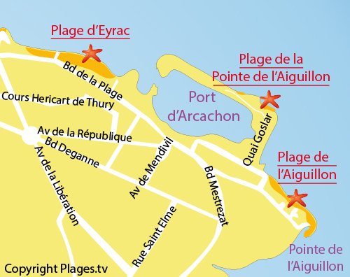 Carte de la plage de la Pointe de l'Aiguillon à Arcachon