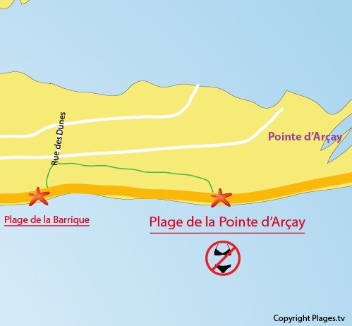 Map of Naturist beach of Arcay Point in La Faute sur Mer
