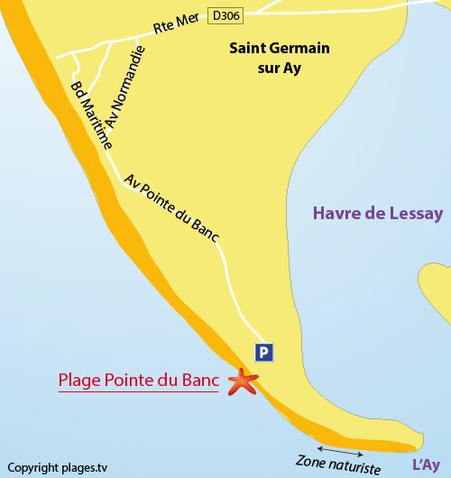 Map of naturiste beach in St Germain sur Ay - Normandy