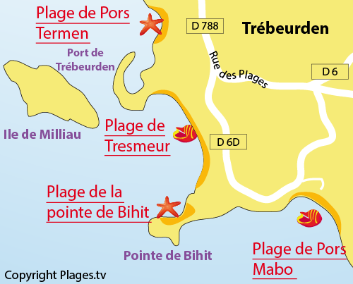 Carte de la plage de la pointe de Bihit à Trébeurden