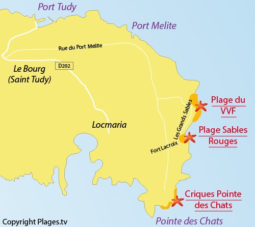 Carte de la plage de la pointe aux chats - Ile de Groix