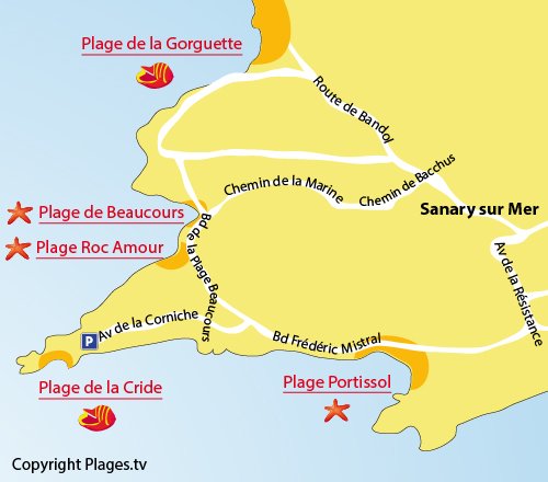 Map of Cride Beach - Sanary sur Mer