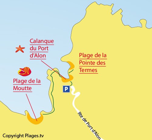 Map of Pointe des Termes Beach in St Cyr sur Mer