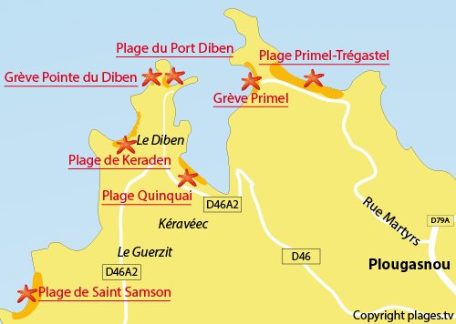 Carte de la plage au niveau de la pointe du Diben à Plougasnou