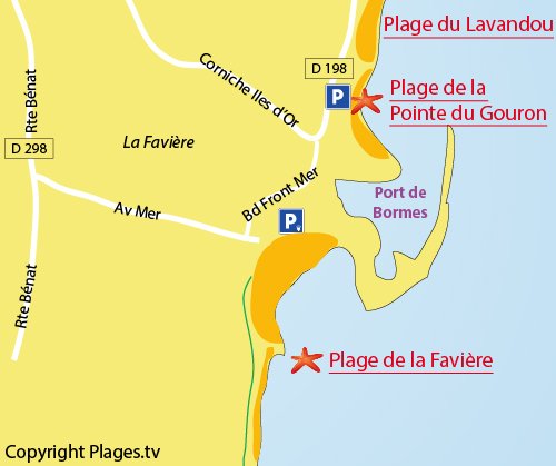 Map of the Pointe de Gouron Beach in Bormes les Mimosas