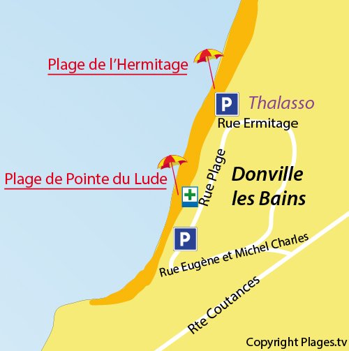 Map of central beach in Donville - Point of Lude