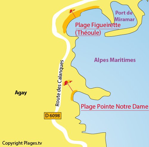 Map of Notre Dame Beach in Agay