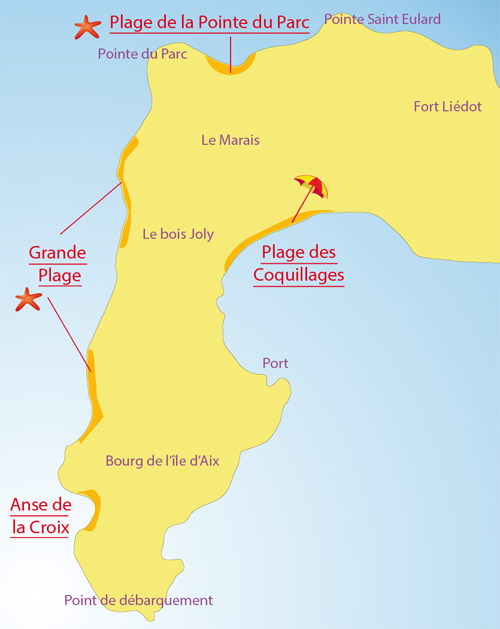 Map of  Pointe du Parc Beach - Aix island