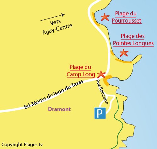 Map of Pointes Longues Beach in Agay