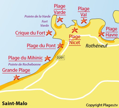 Map of the Pont Beach in Saint-Malo - Rothéneuf