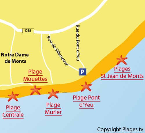 Map of Pont d'Yeu Beach in Notre Dame de Monts