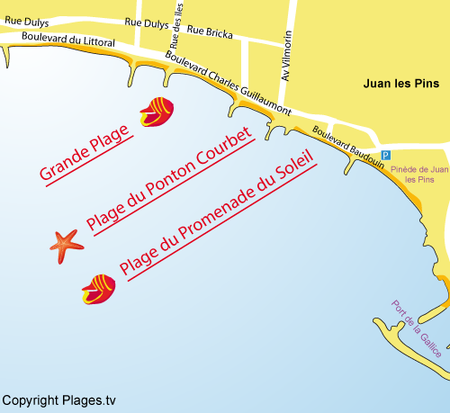 Map of Ponton Courbet Beach in Juan les Pins