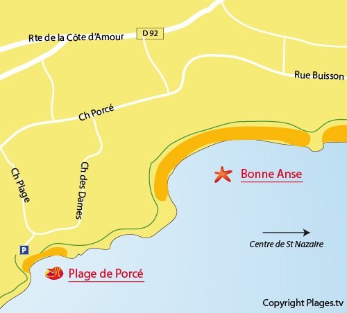 Map of Porcé Beach in St Nazaire