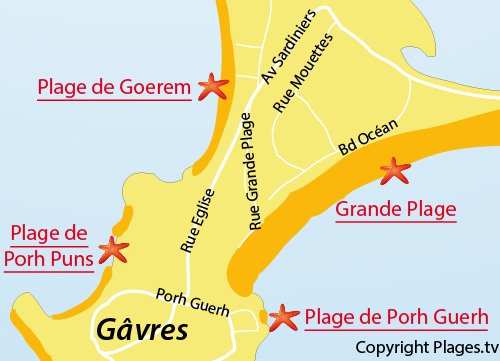 Carte de la plage de Porh Guerh à Gavres