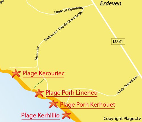 Map of Porh Lineneu Beach in Erdeven