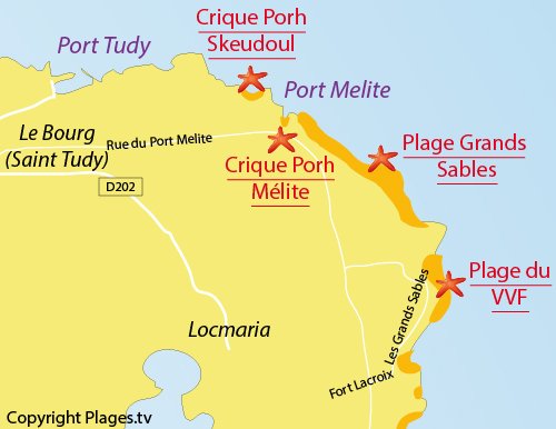 Carte de la plage de Port Mélite sur l'ile de Groix