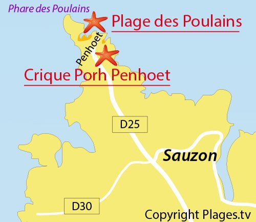 Carte de la crique de Porh Penhoet à Belle Ile en Mer