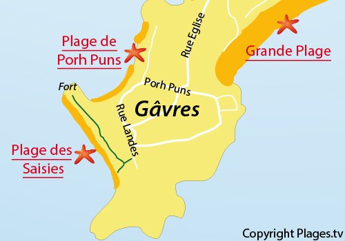 Carte de la plage de Porh Puns à Gavres