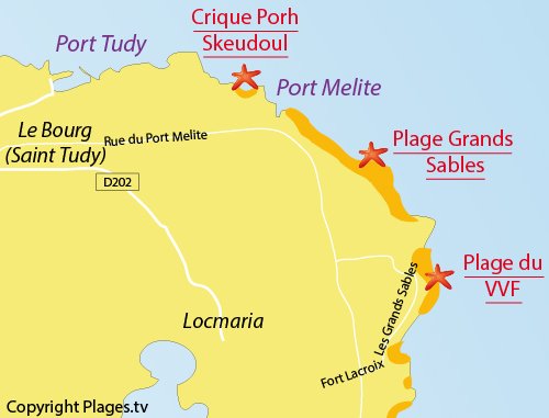 Carte de la plage de Porh Skeudoul sur l'ile de Groix