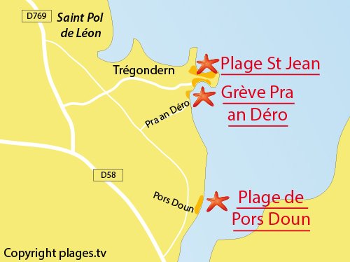 Carte de la plage de Pors Doun à St Pol de Léon