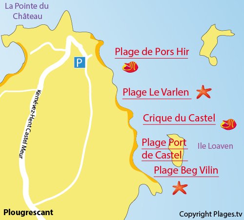 Carte de la plage de Pors Hir à Plougrescant