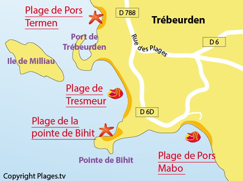 Carte de la plage de Pors Mabo à Trébeurden