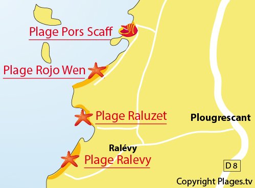 Carte de la plage de Pors Scaff à Plougrescant