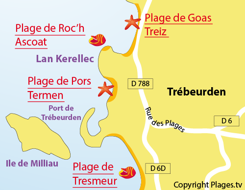 Carte de la plage de Pors Termen à Trébeurden