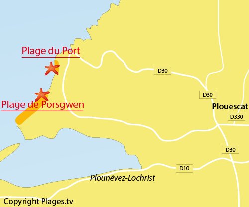 Carte de la plage de Porsgwen à Plouescat