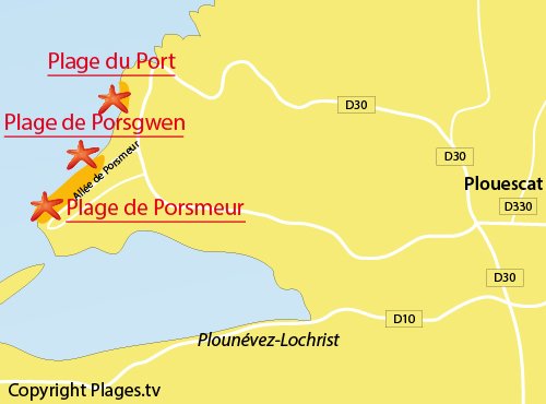 Carte de la plage de Porsmeur à Plouescat