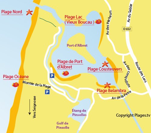 Mappa della spiaggia del lago marino di Port d’Albret - Soustons