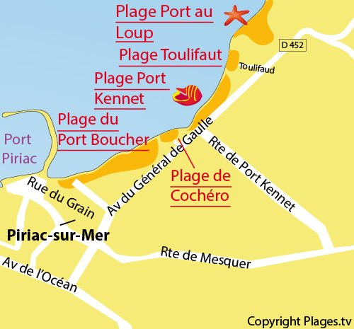 Map of Port au Loup Beach in Piriac sur Mer