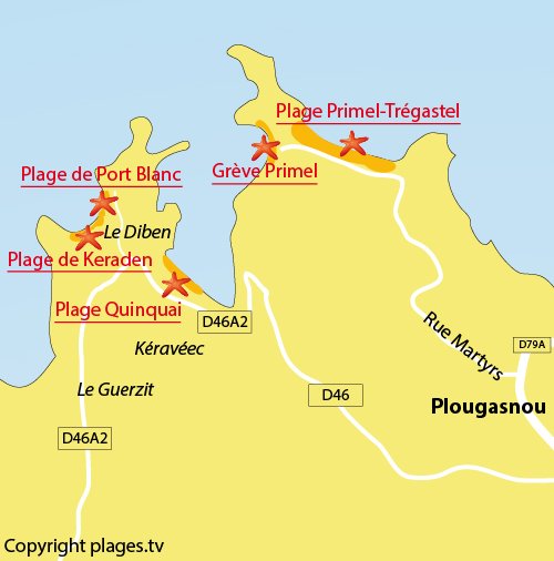 Carte de la plage de Port Blanc à Plougasnou